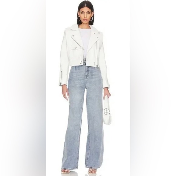 NWT Blank NYC Vegan Leather Cropped Moto Jacket in All Time High White Size S - Picture 2 of 12